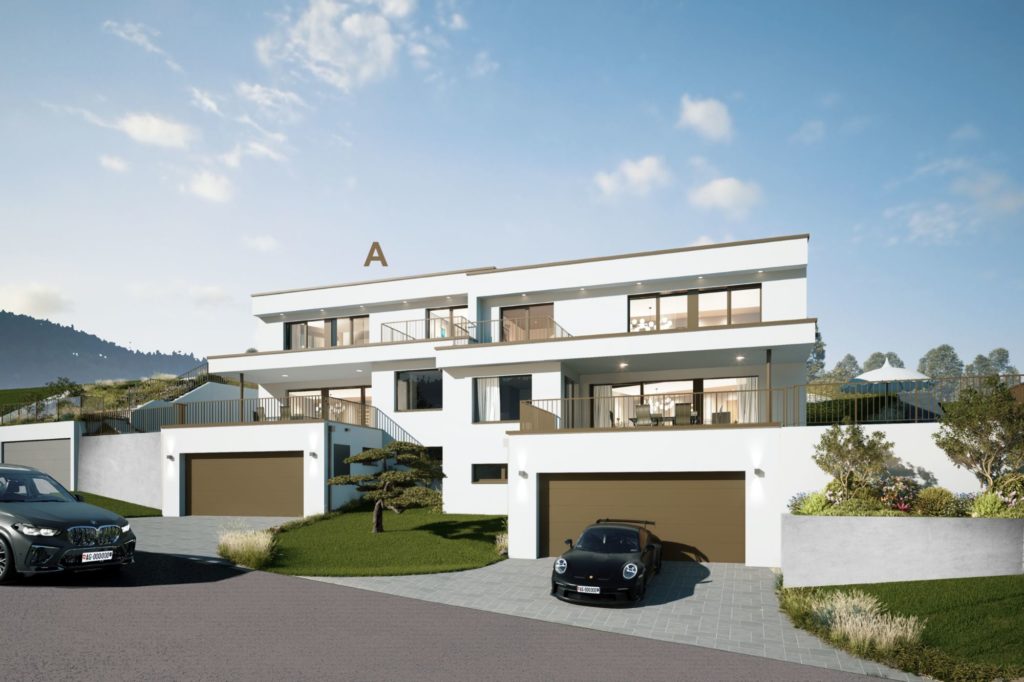 Exklusives Doppeleinfamilienhaus mit Weitblick in Remigen - Haus vorne neu 20250914, A.
