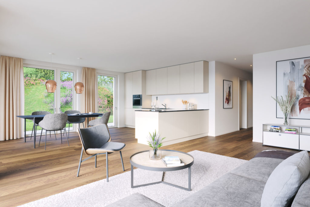 Ebenerdig wohnen: stilvolle 3.5-Zimmer-Wohnung mit grossem Sitzplatz - Wohnung W11