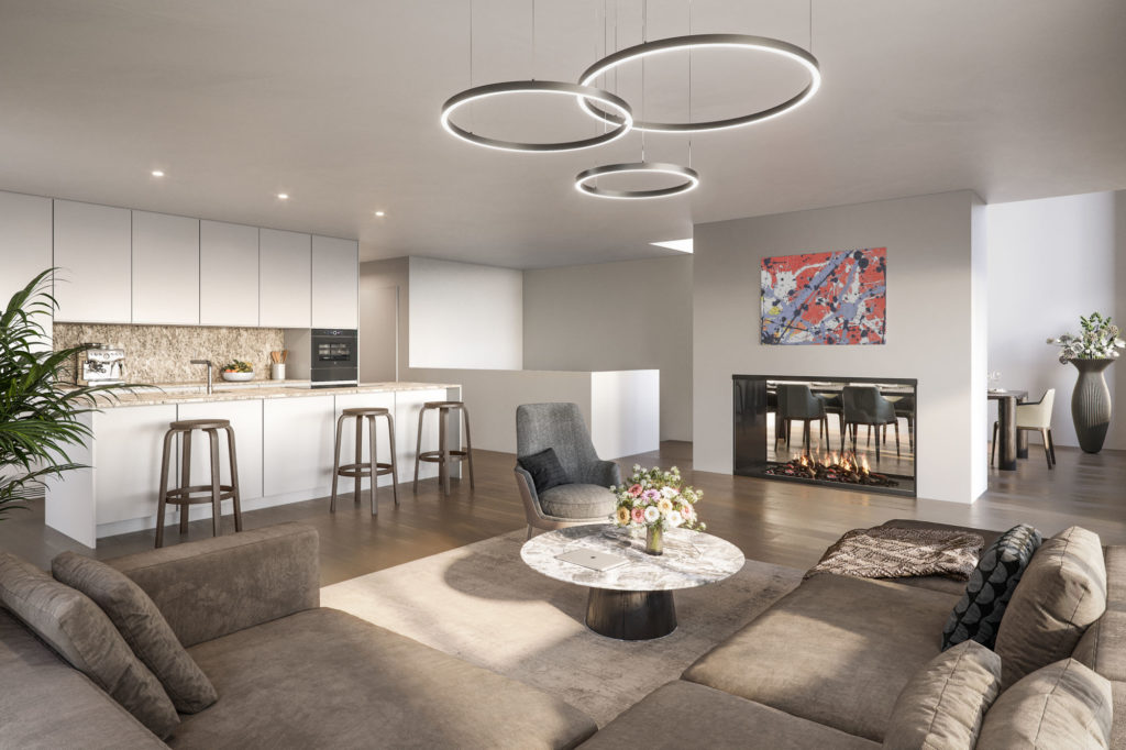 Neubauprojekt "Unterm Wenkenpark", Riehen - Wohnzimmer Gartenwohnung