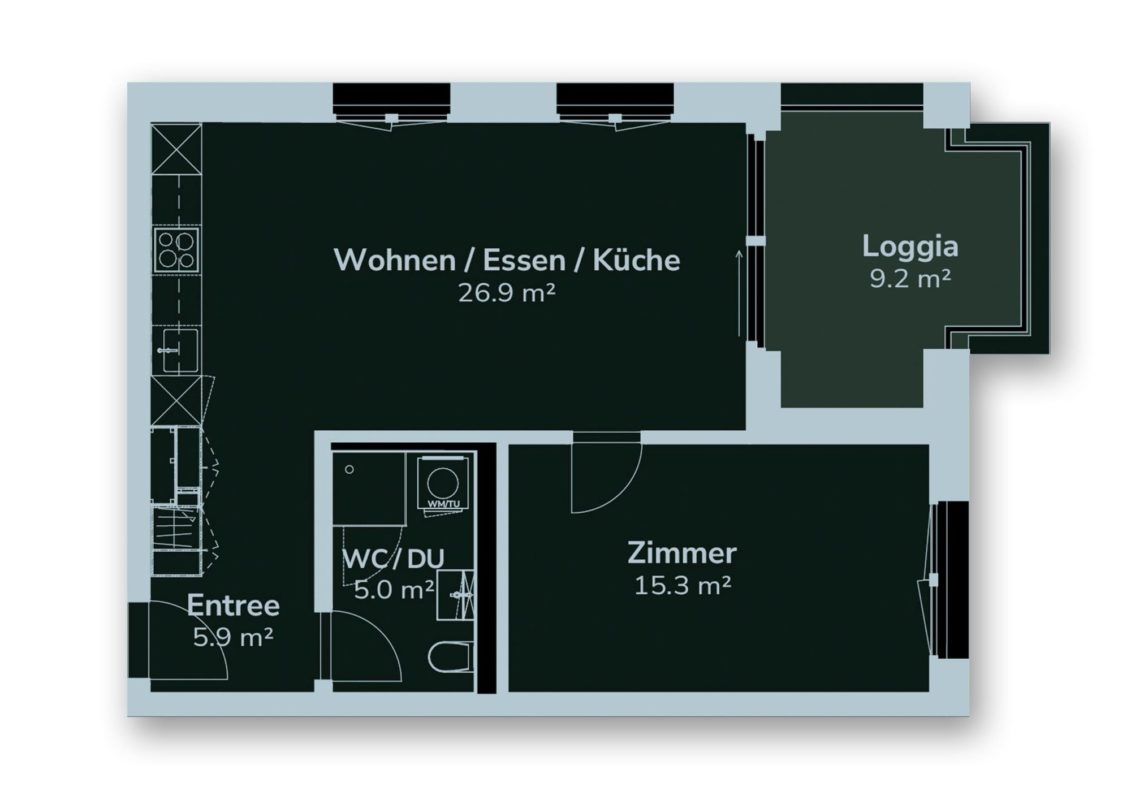 farbiger wohnungsgrundriss