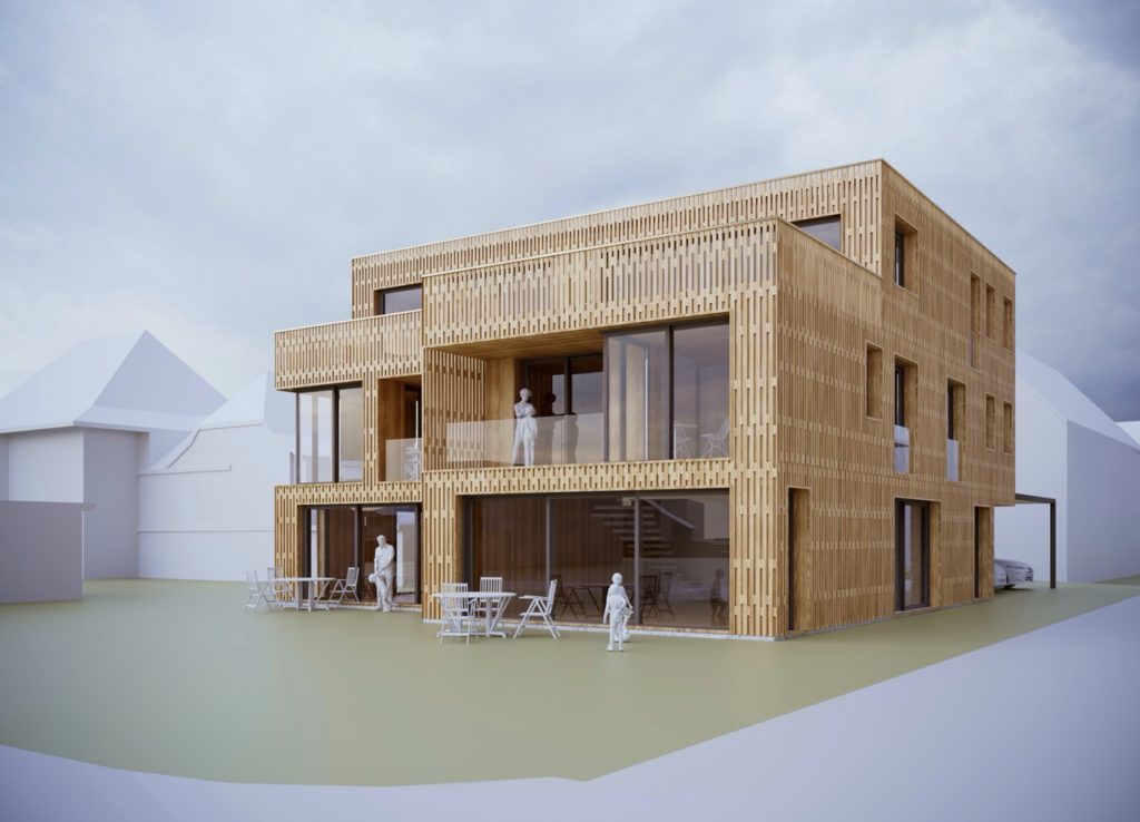 Neubau Doppelfamilienhaus mit Attika - Visualisierung