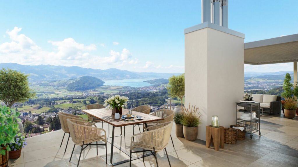 Attikawohnung mit ca. 155 m2 Nettowohnfläche, ca. 69 m2 Terrasse, See- und Bergpanorama, viel Ruhe -  Bild 1