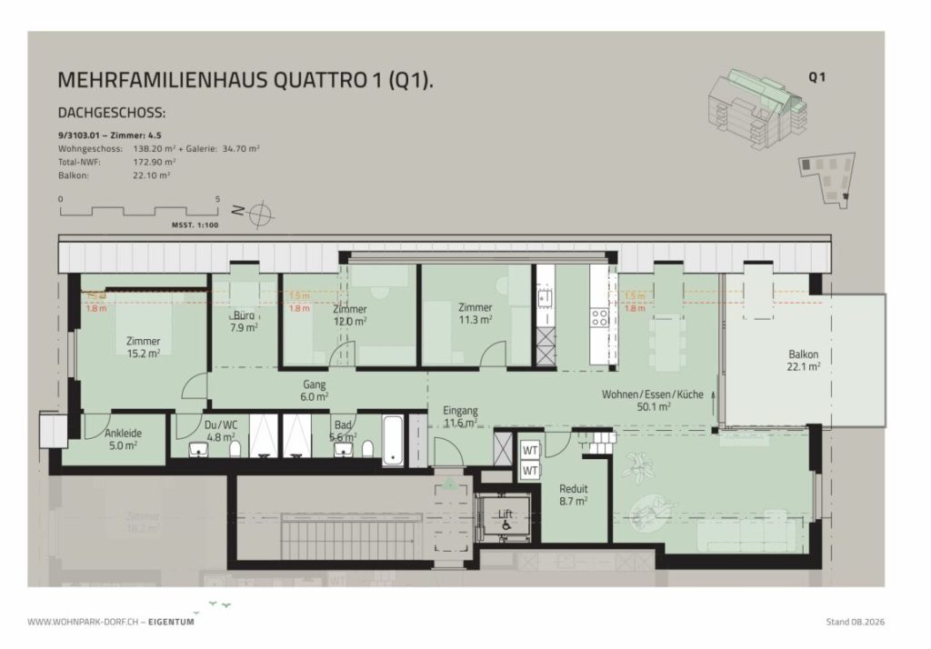 WOHNPARK DORF - VERKAUFSSTART 2. ETAPPE - 4,5-Zimmerwohnung im Dachgeschoss -  Bild 8