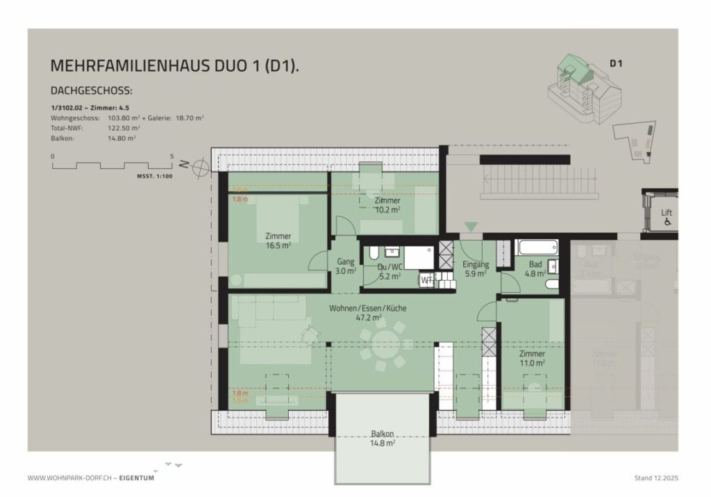 WOHNPARK DORF - 4,5-Zimmer-Wohnung im Dachgeschoss - Bild 6