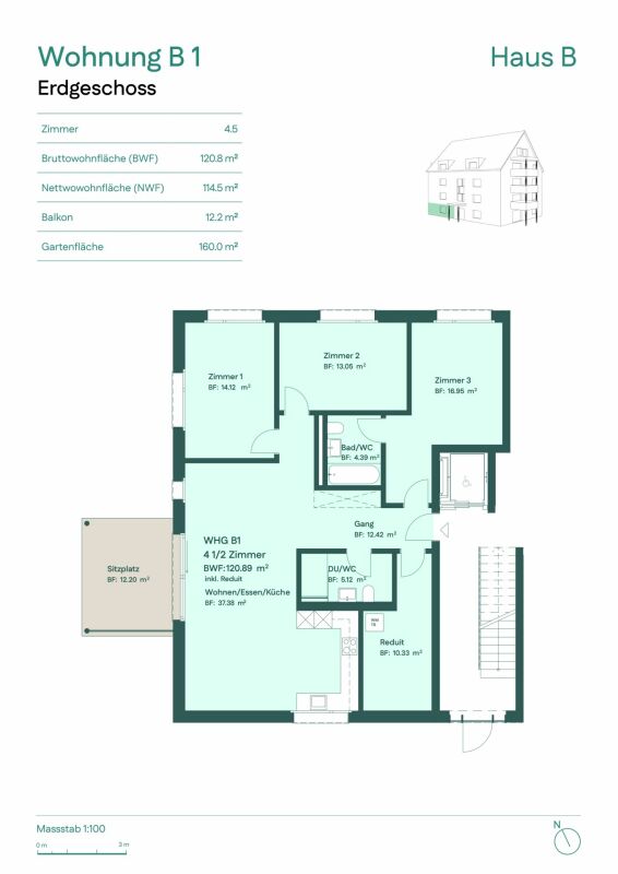 Helle 4.5-Zimmer Gartenwohnung mit Sitzplatz und Garten - Bild 6