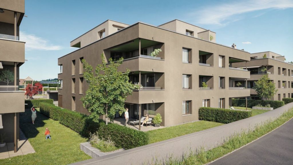 Neubauprojekt Vier-Kronen - 3.5 Zimmerwohnungen - Aussenvisualisierung von Südost