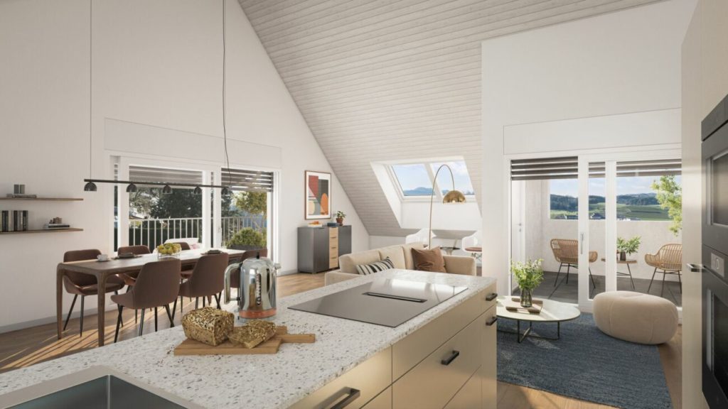 Grosszügige 5.5-Zimmer-Dachwohnung mit Balkon und Loggia - Variante 4.5-ZWG
